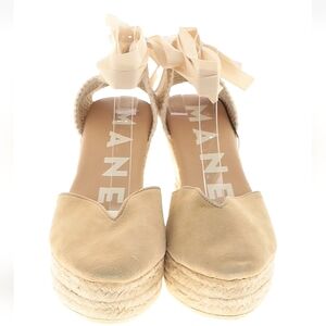 Manebi Beige Wedge Espadrilles Women Soft Suede With Knot Size 41 (US10) NEW